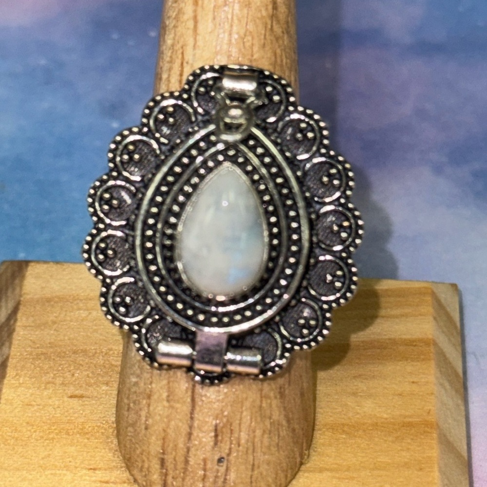 Moonstone Silver Poison Ring - image 2